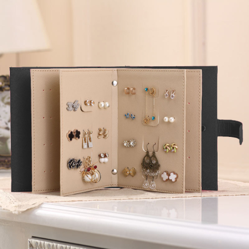 Portable PU Leather Stud Earring Organizer Book/ Boîte de stockage de bijoux