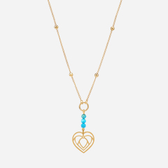 Turquoise beaded bar with ethnic heart pendant necklace based on surgical stainless steel