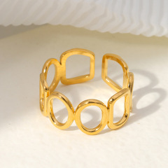 Stainless Steel Geometric Irregular Hollow Out Opening Ring / Bague ouverte en acier inoxydable