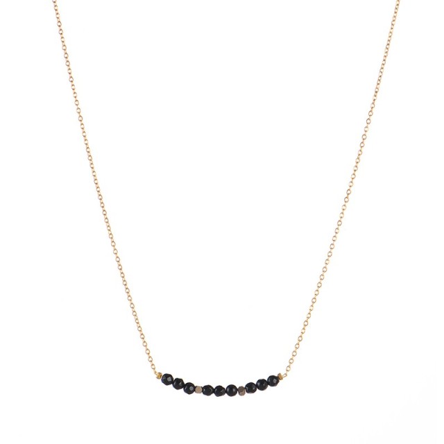Black agate and gold hematite bead bar necklace